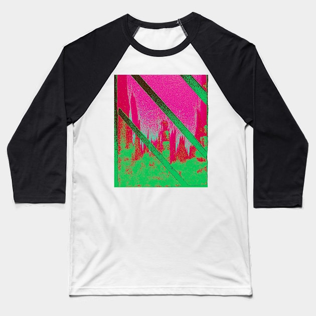 Cityscape through Window with Pink Sky Baseball T-Shirt by BlackArtichoke